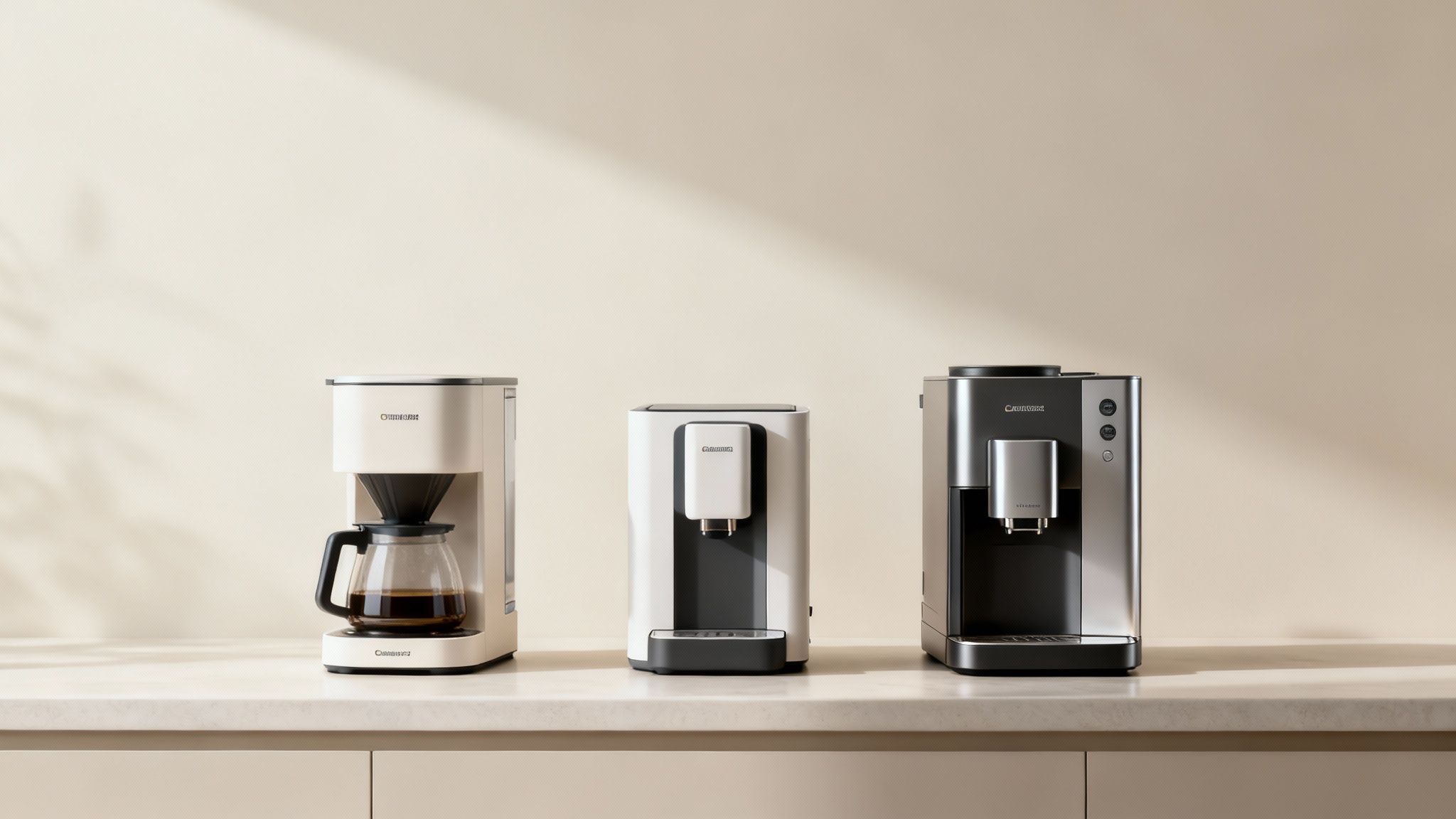 A modern coffee maker brewing coffee in an office kitchen setting