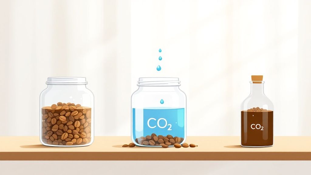 Green coffee beans in a hessian sack, ready for decaffeination