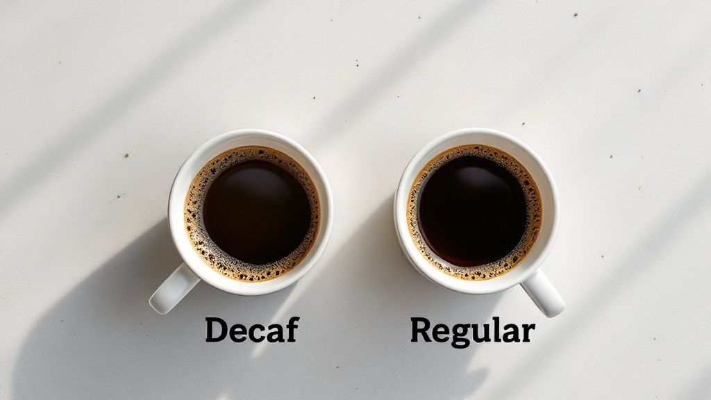 Freshly roasted decaffeinated coffee beans cooling in a tray.