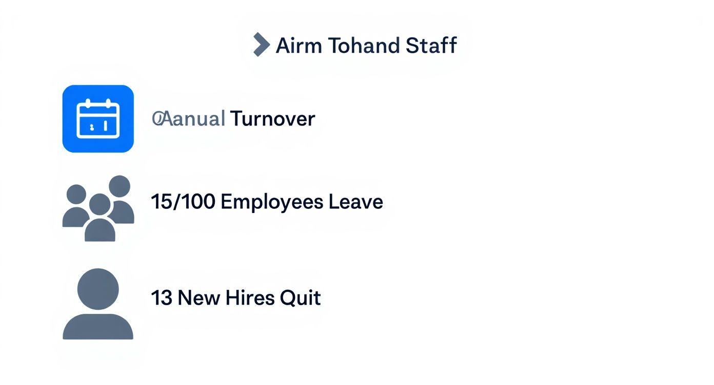 Staff turnover statistics showing annual employee turnover rates and new hire retention at Airm Tohand
