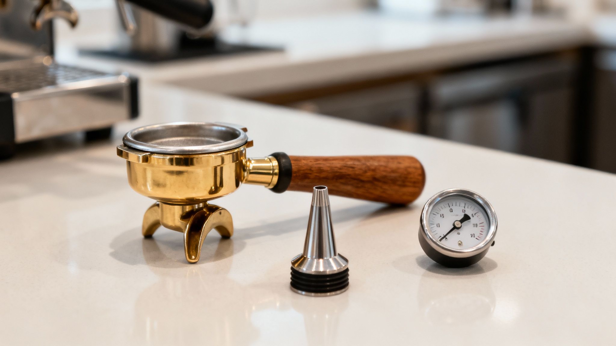 A barista expertly preparing an espresso shot, showcasing the intricate technology of a commercial machine