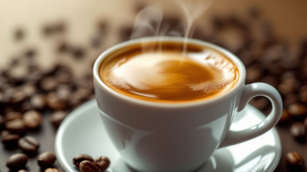 A close-up shot of a perfect espresso with a rich, golden crema on top.