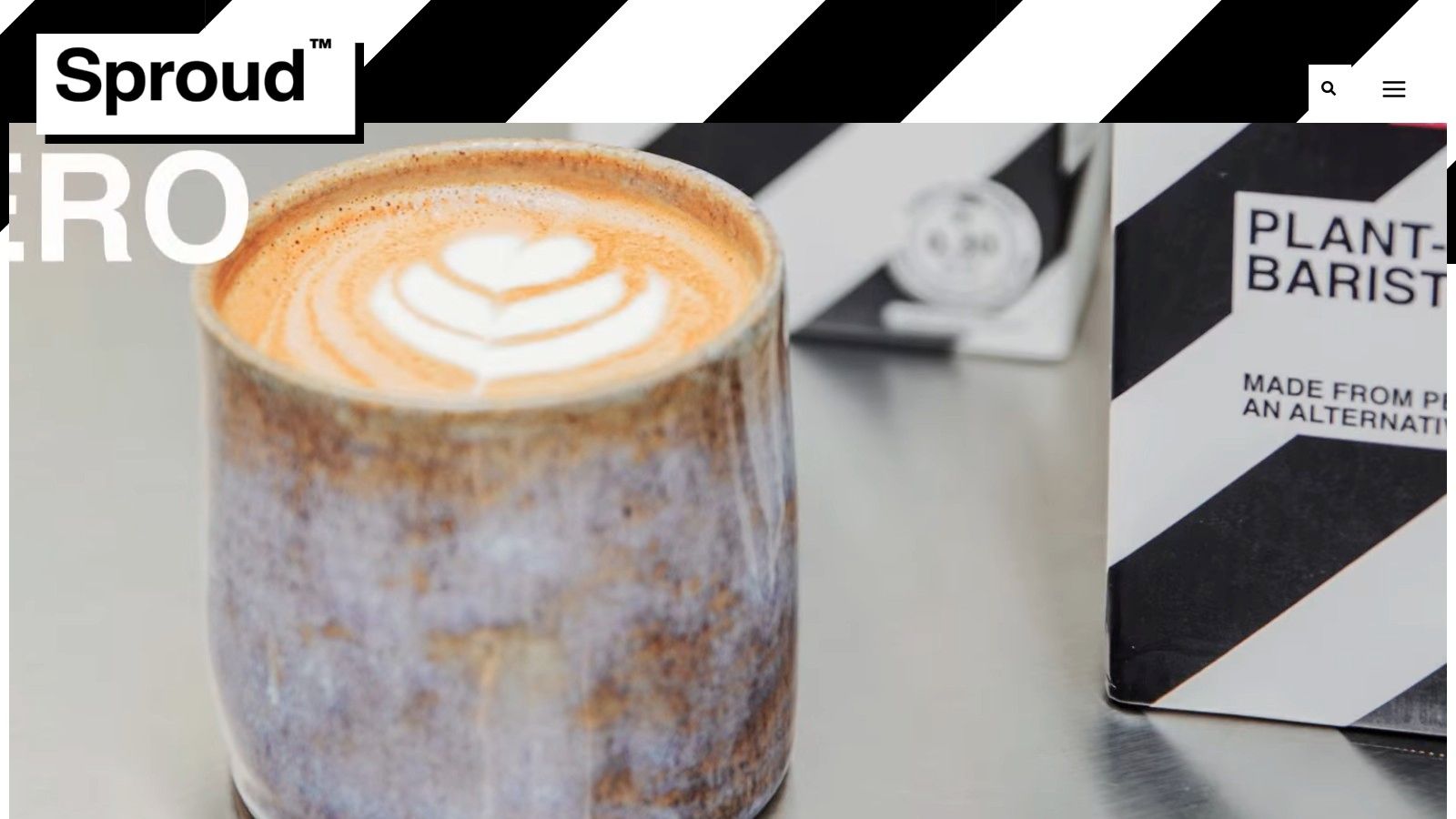 Sproud Barista milk carton and a glass of latte