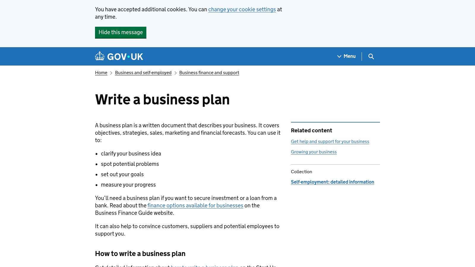 GOV.UK – Write a business plan