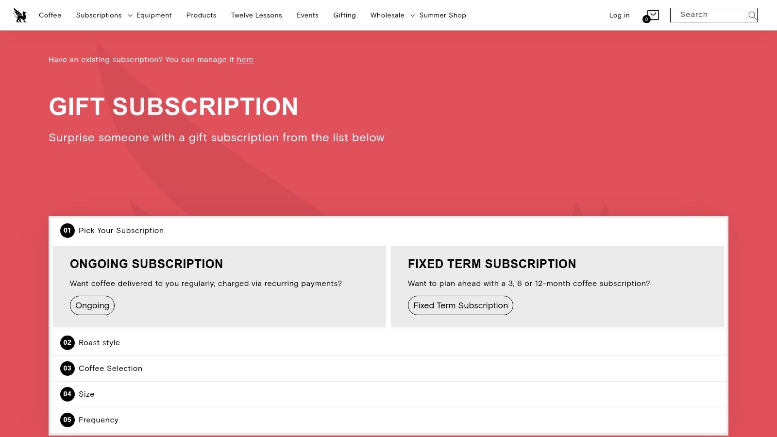 Square Mile Coffee Roasters gift subscription options
