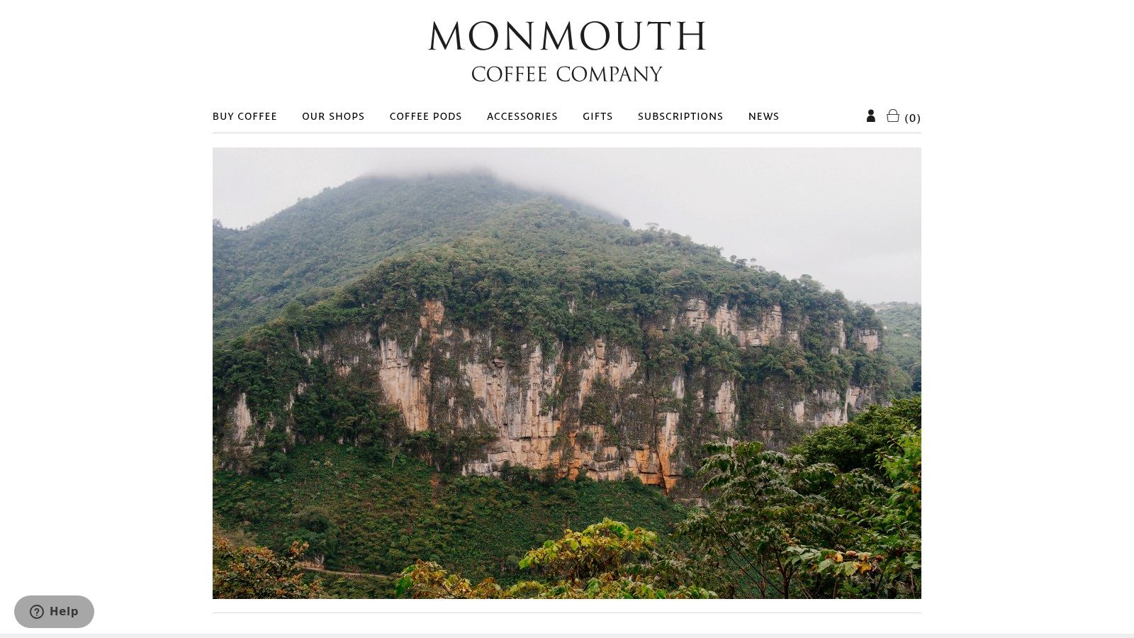 A screenshot of the Monmouth Coffee Company website, showcasing their single-origin coffee selection and clean, minimalist design.