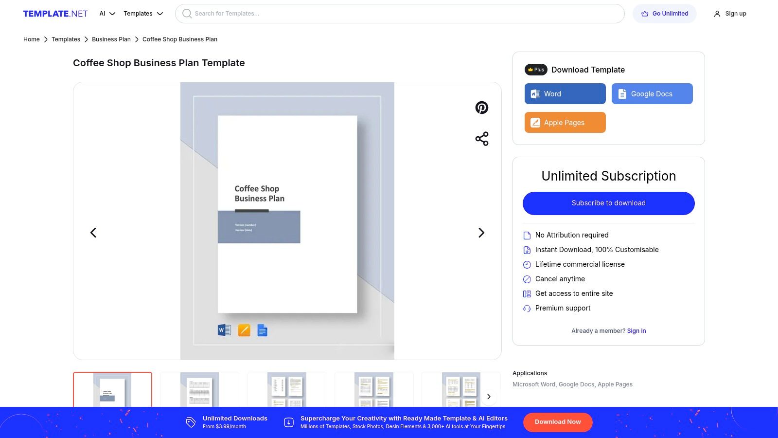 Template.net – Coffee shop and cafe business plan templates
