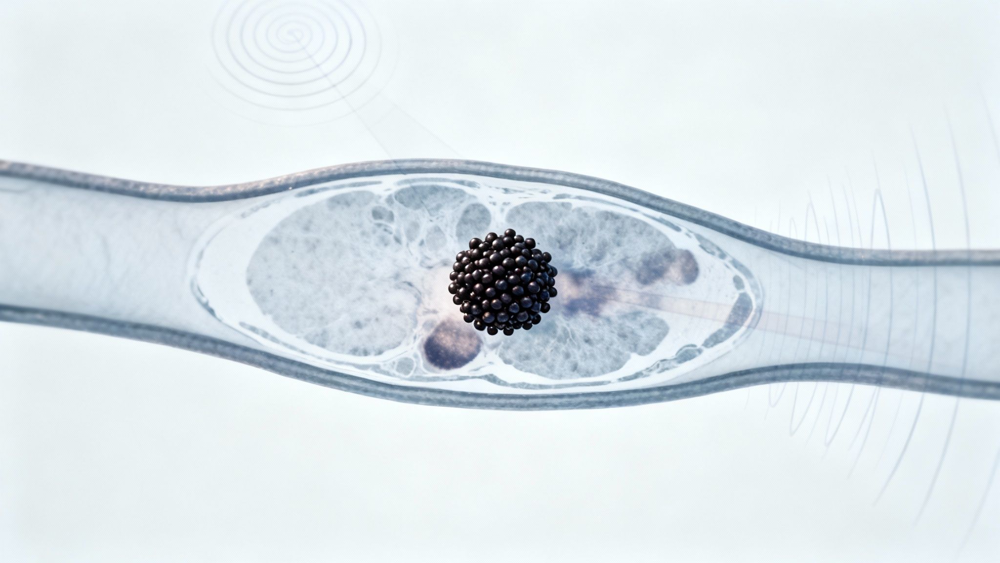 Microscopic view of nanoparticle drug delivery system inside a biological cell for targeted medical treatment