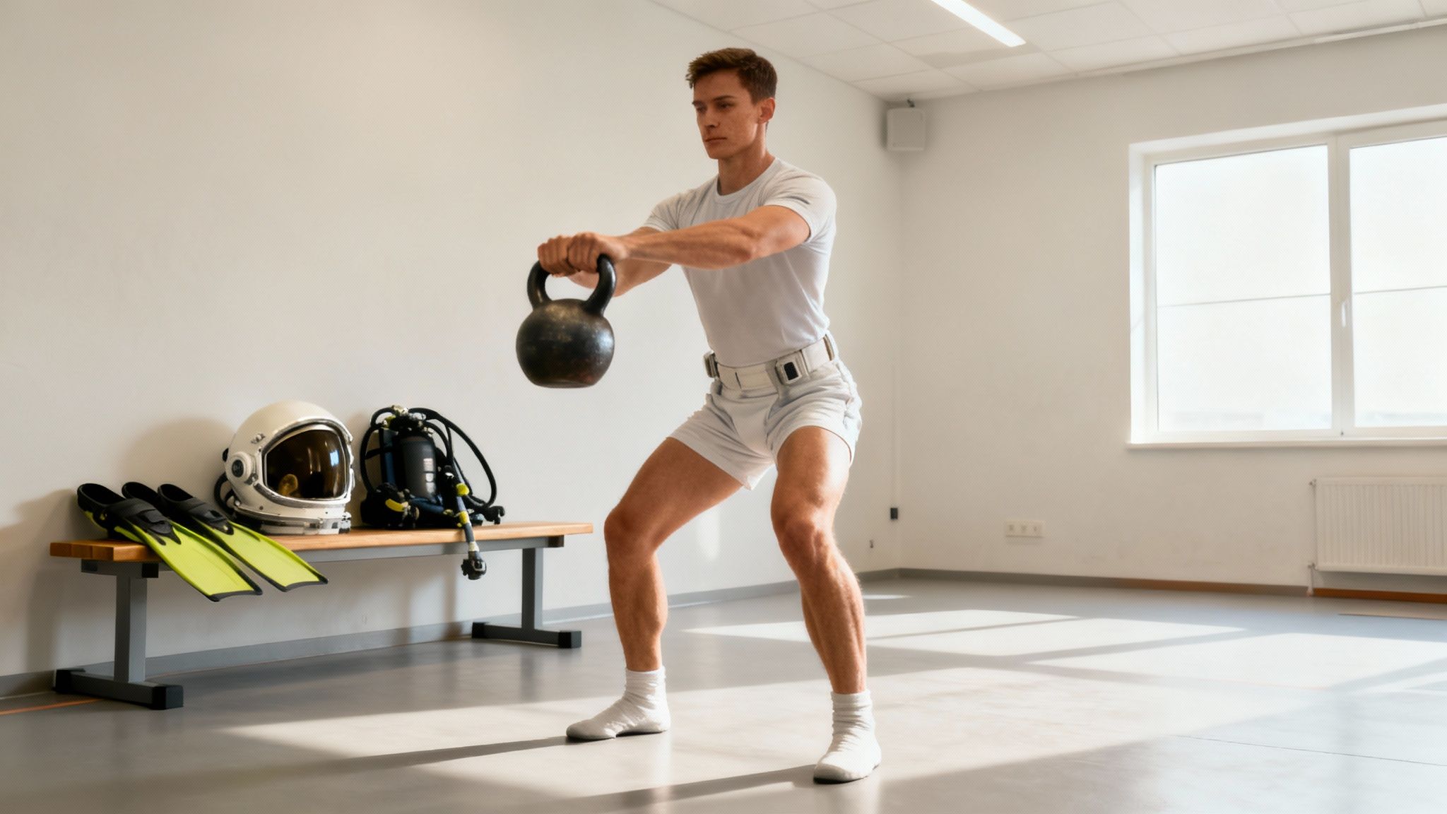Astronauts training in a pool to simulate weightlessness