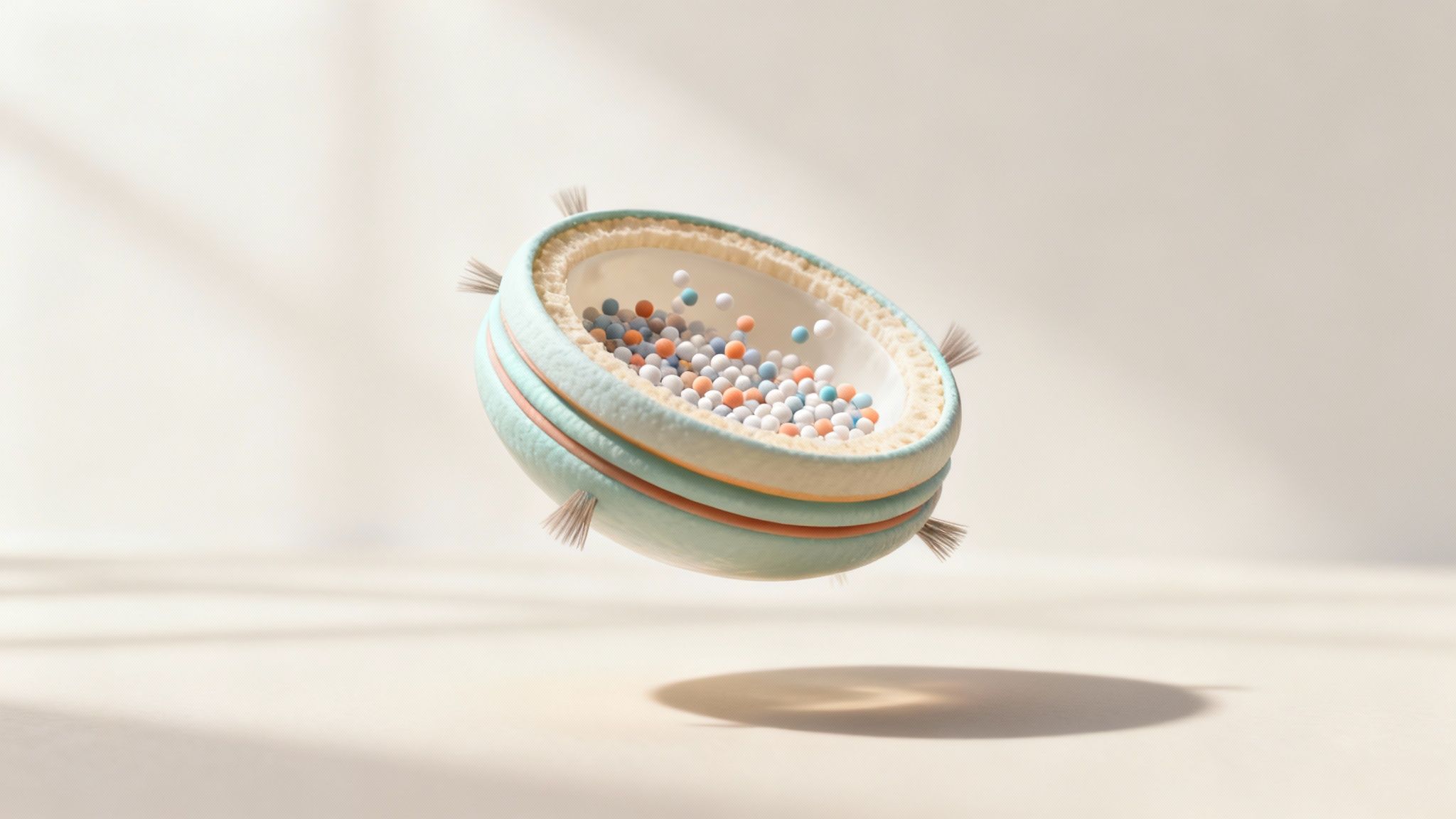 3D illustration of microscopic nanoparticle carrying drug molecules for targeted medical treatment delivery