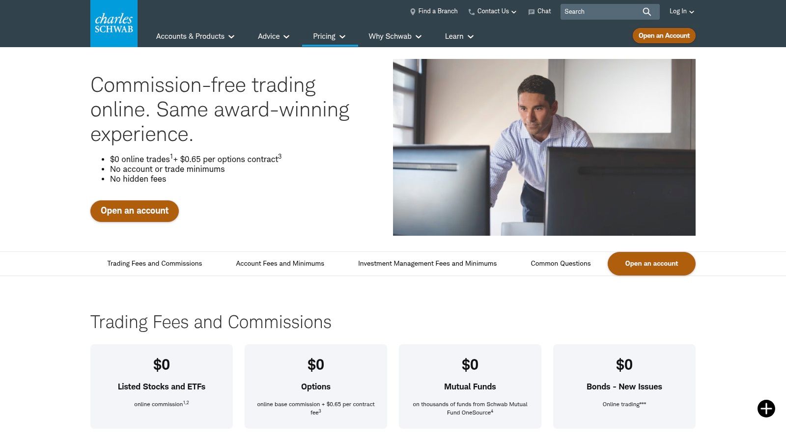 Charles Schwab provides a robust trading platform with zero online commissions for listed U.S. stocks and ETFs.