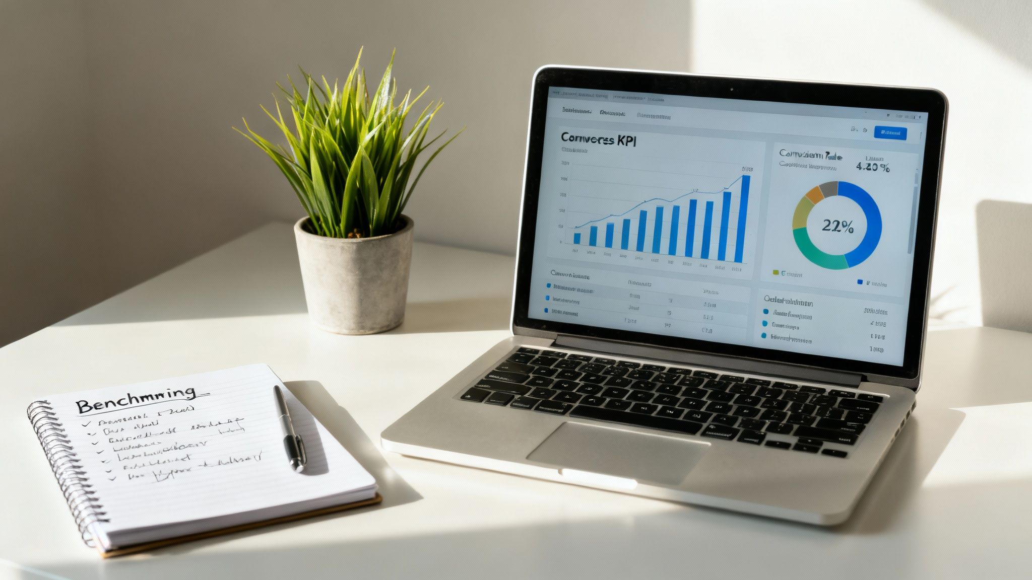 A digital dashboard showing rising ecommerce conversion rate graphs and charts.
