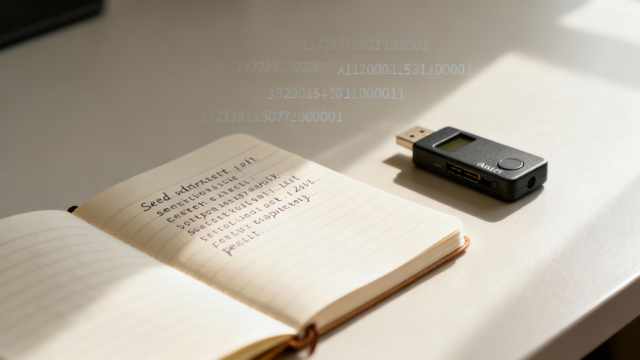 A simplified diagram showing how a single seed phrase generates multiple unique Bitcoin addresses.