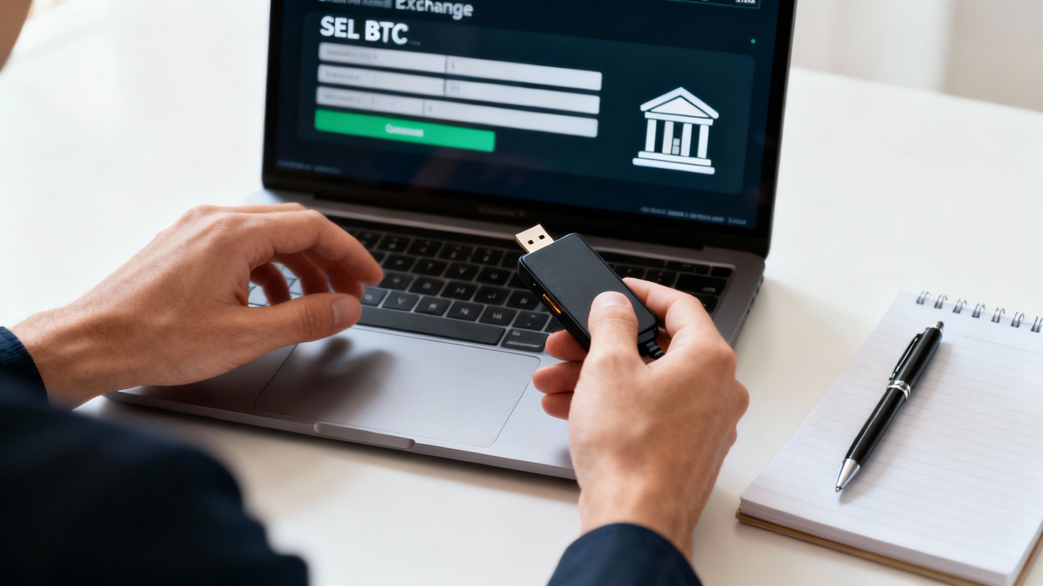 A computer screen showing a Bitcoin exchange interface with sell orders, symbolizing the cash-out process.
