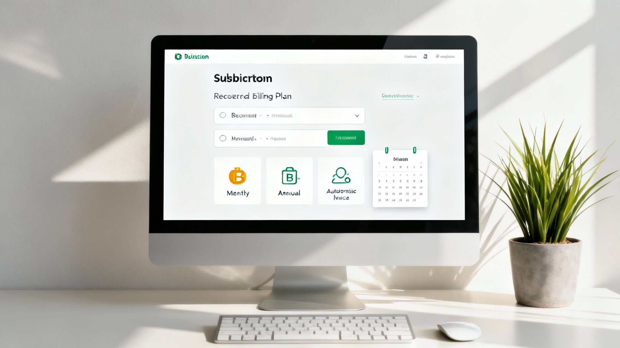 A digital illustration showing a calendar with a Bitcoin symbol on repeating dates, symbolizing automated recurring payments and subscriptions.