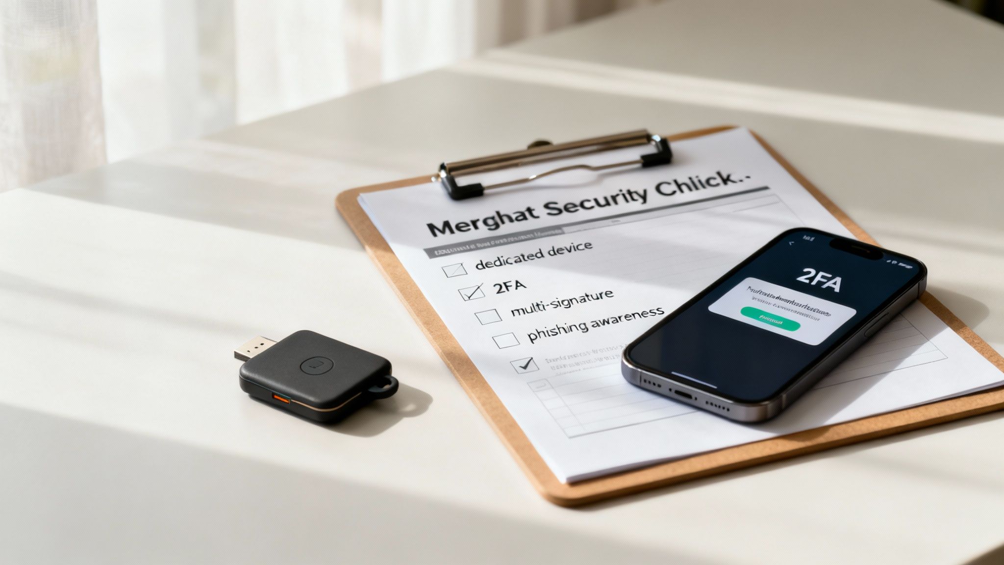 A close-up of a hardware wallet, often resembling a USB stick, symbolizing a high level of security.