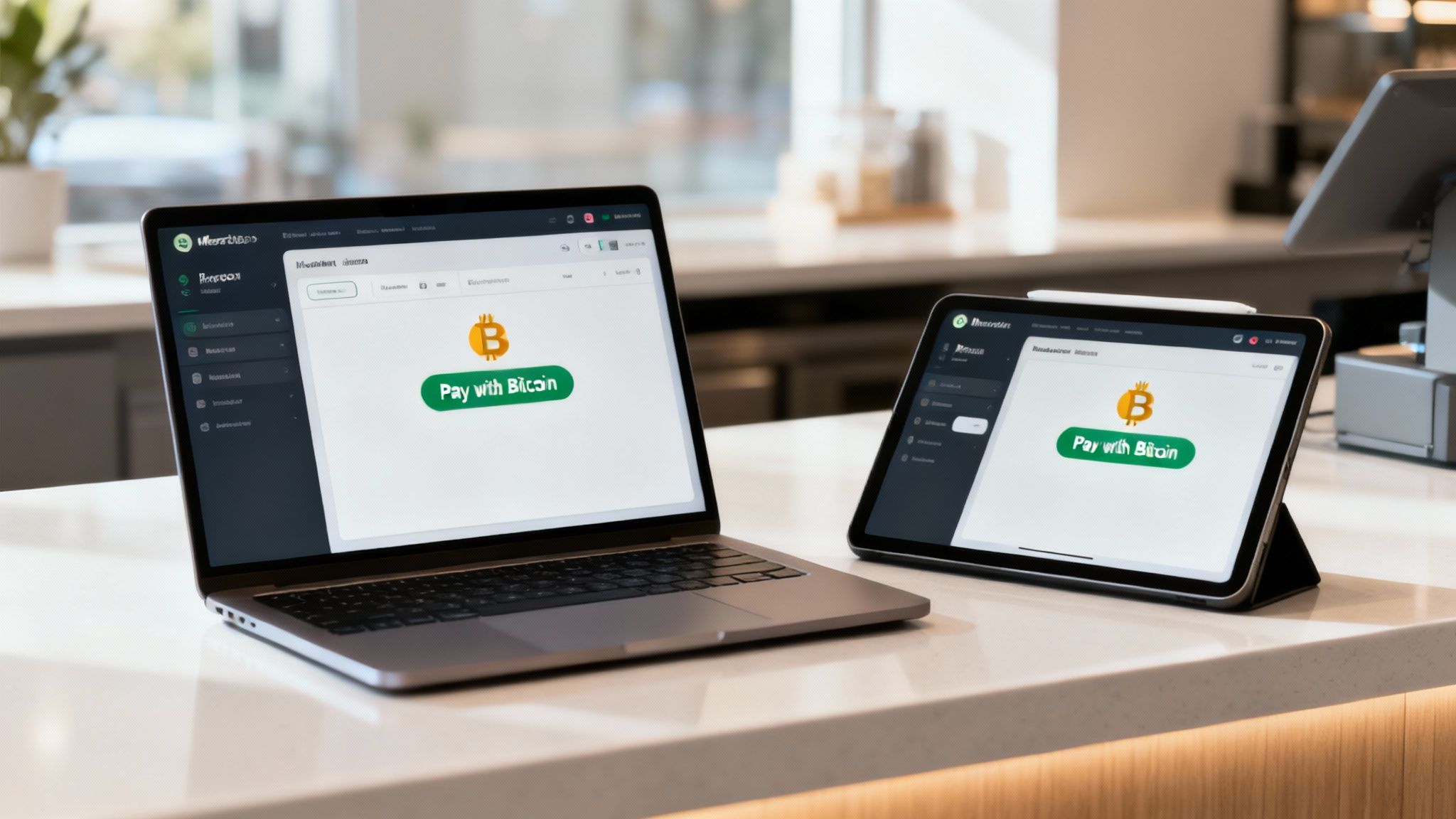 A clean, modern point-of-sale interface for accepting Bitcoin payments.