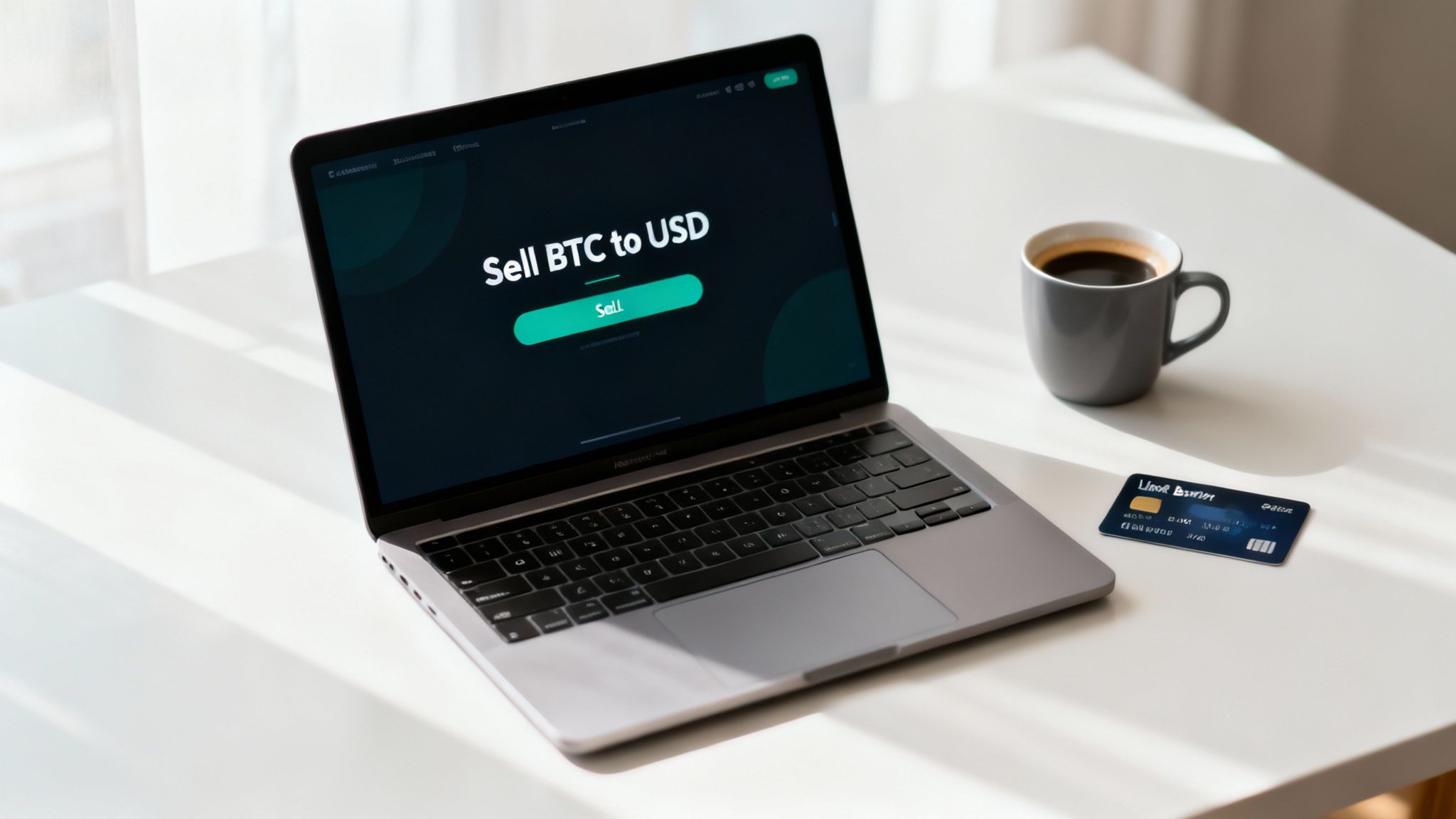 A person using a laptop to trade cryptocurrency on an exchange, with charts and graphs in the background.