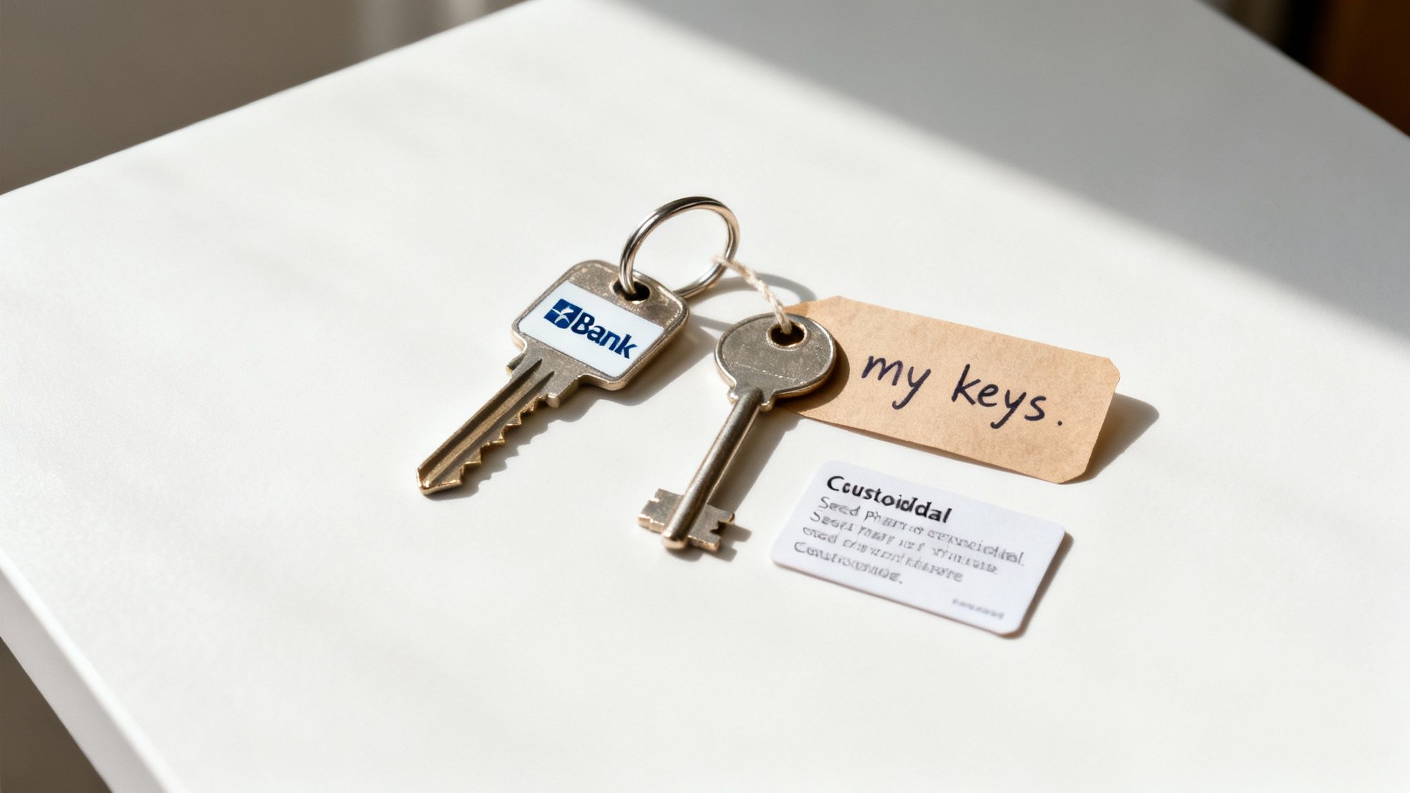 A visual comparison of a personal safe versus a bank's safe deposit box, representing non-custodial and custodial wallets.