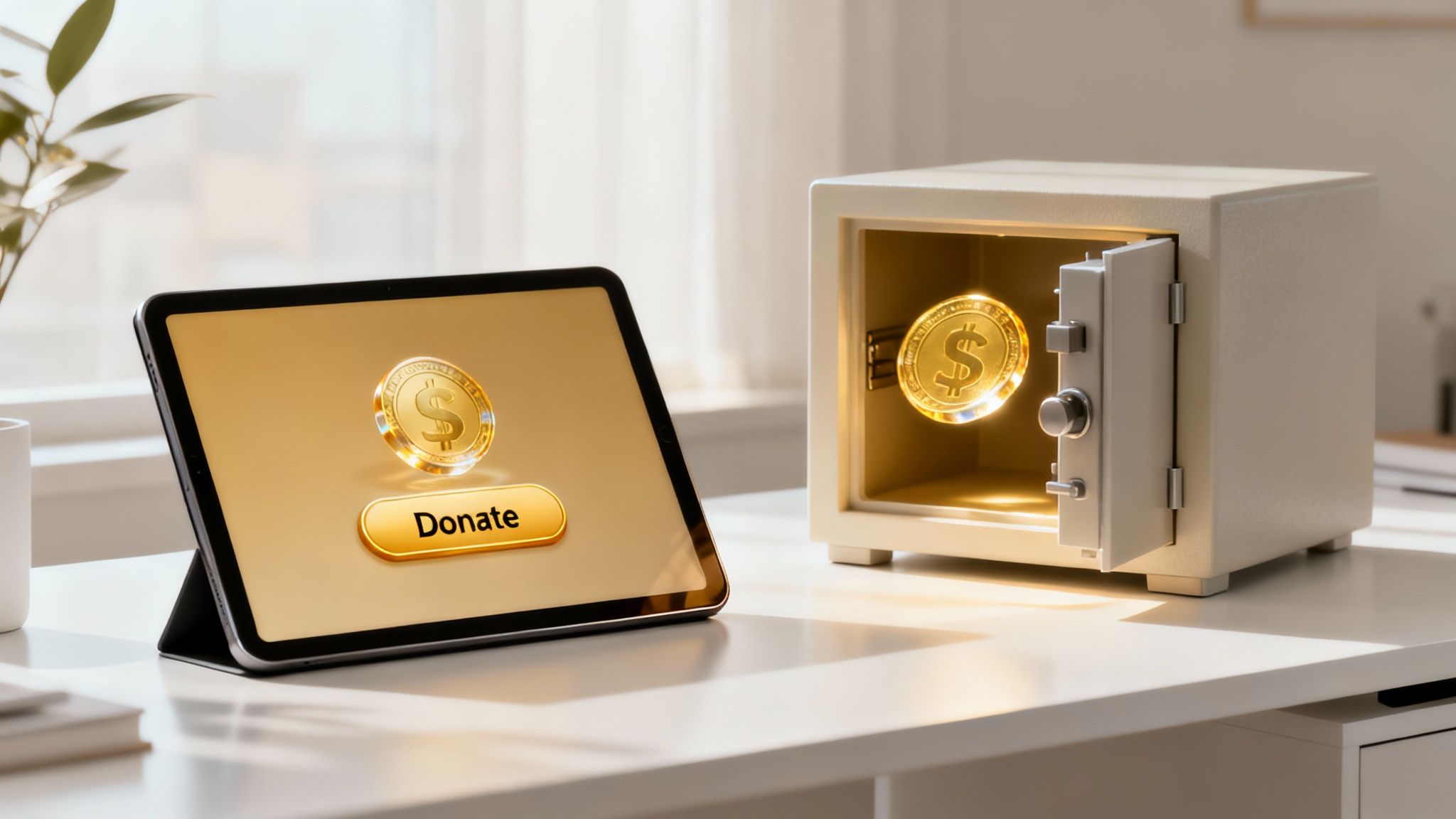 A person donating to a nonprofit on a tablet with a credit card