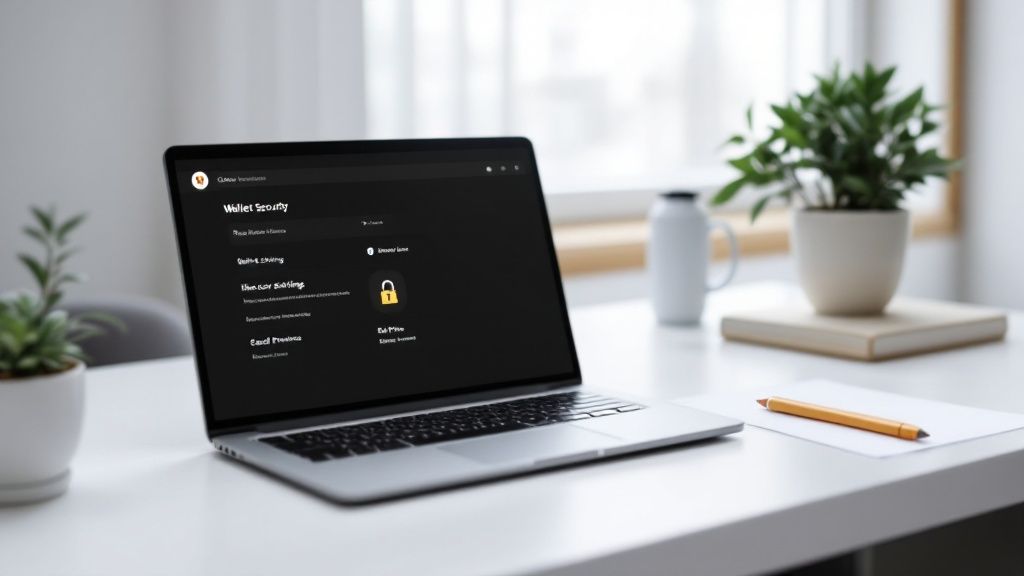 A conceptual image representing digital security with locks and shields, suitable for non custodial wallet security.