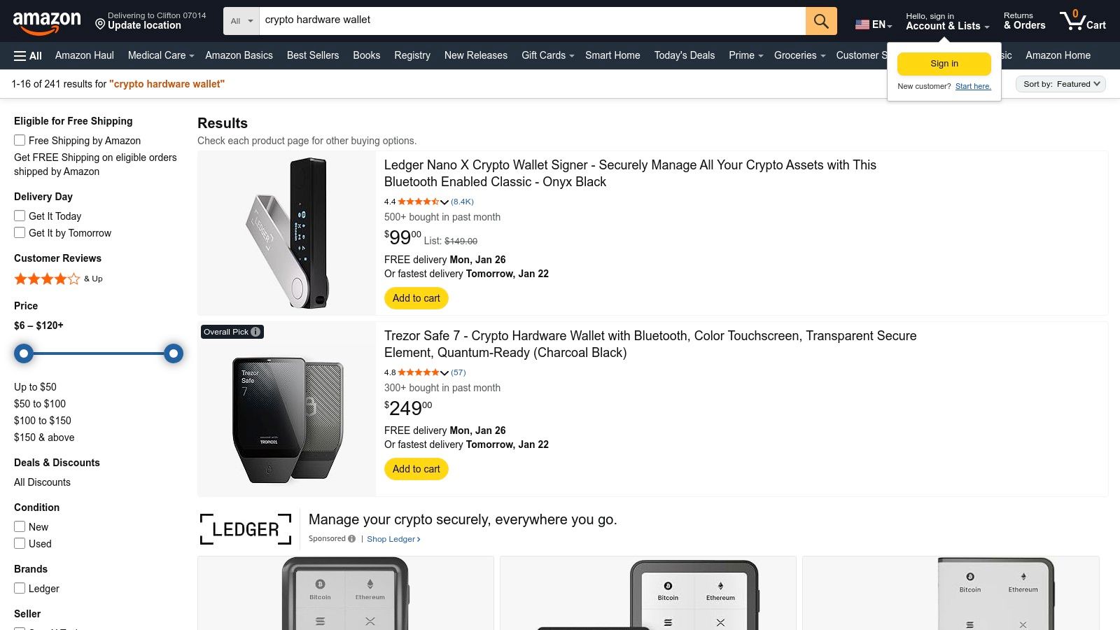 Amazon – Hardware wallet marketplace (US)