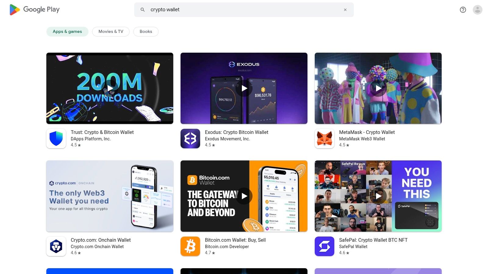 Google Play – Crypto wallet apps (Android)