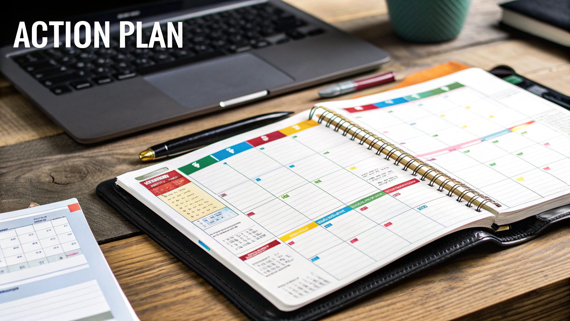 A person writing in a planner, translating goals into actionable steps.