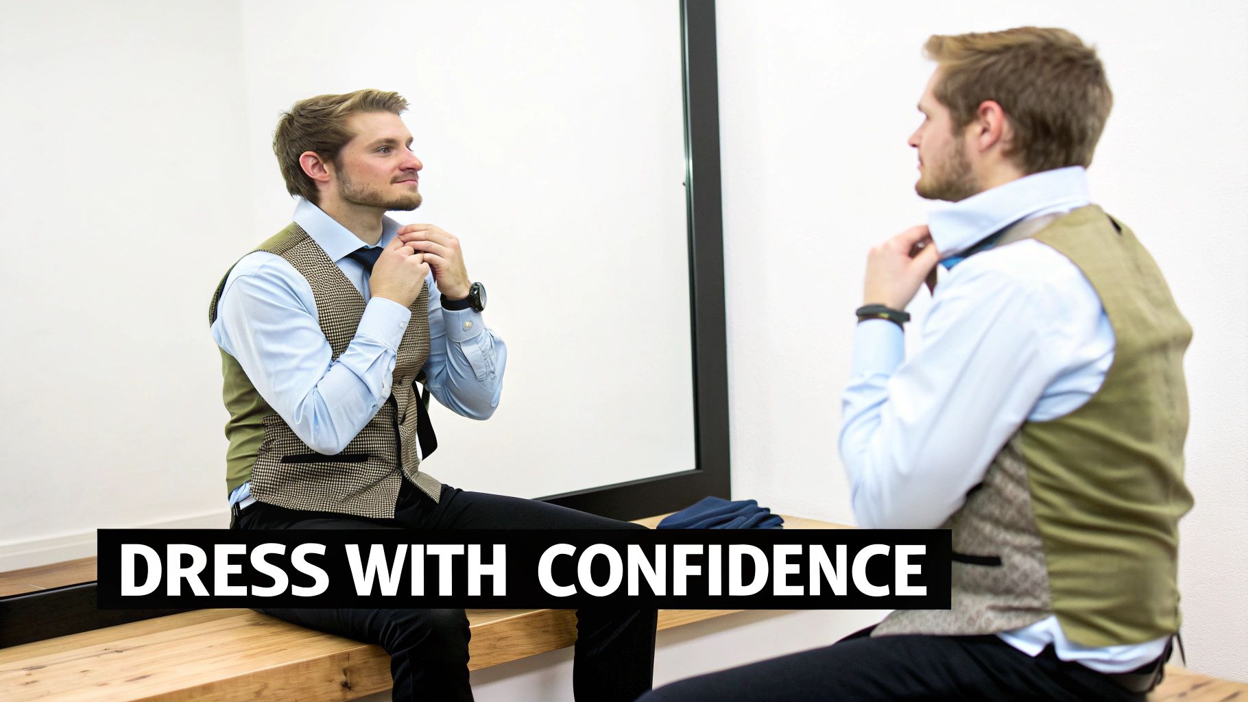 A well-dressed man confidently adjusting his jacket, showcasing personal style and grooming.