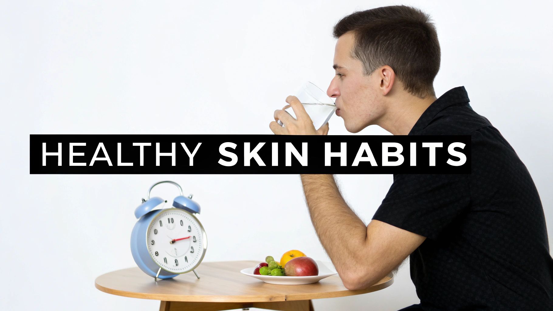 Man drinking a glass of water, looking refreshed and healthy