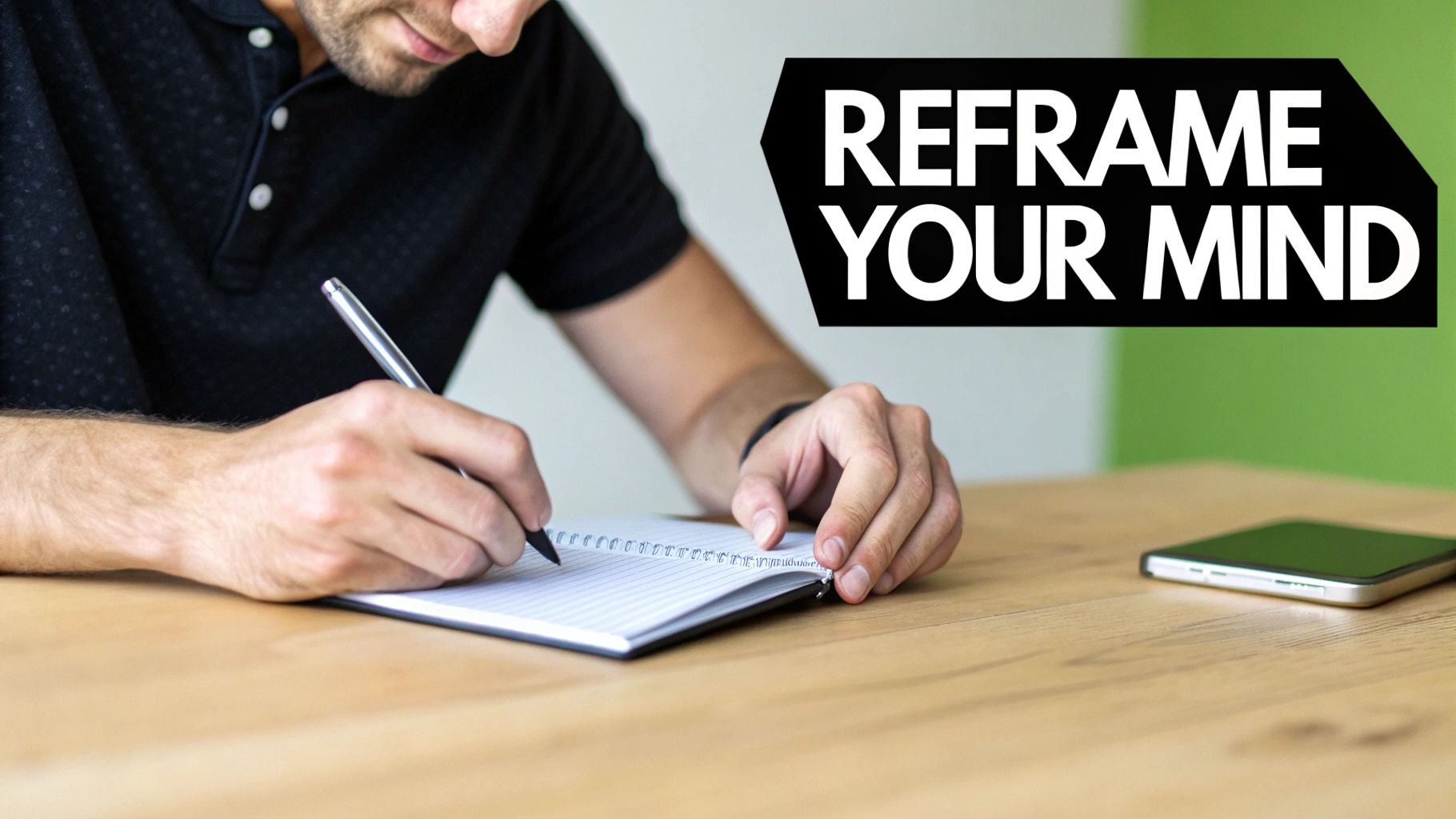 A man standing confidently, looking into a mirror, symbolizing control over his internal narrative and self-perception.