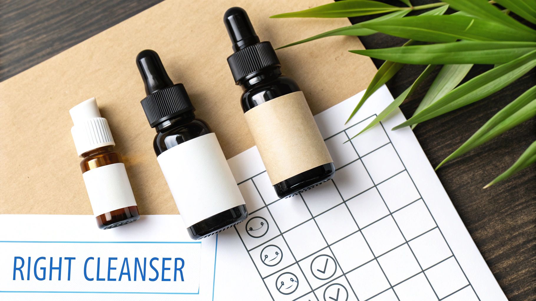 A man's hand choosing between a bottle of shower gel and a bottle of body wash in a modern bathroom setting.