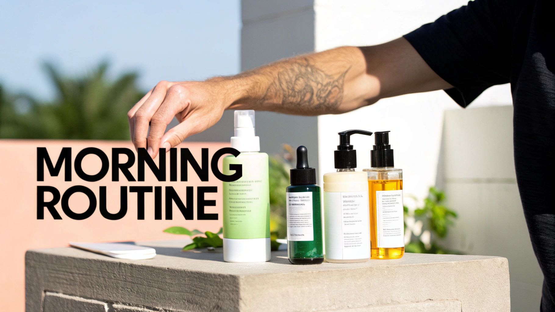 A man washing his face with a cleanser in the morning.