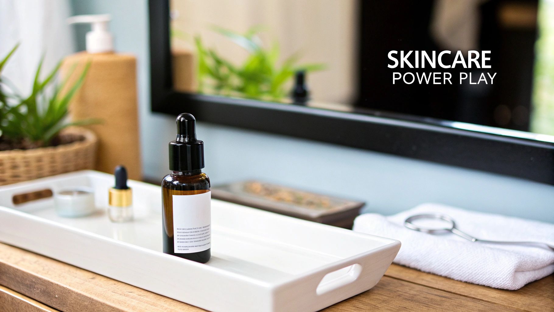 Man applying serum to his face in a modern bathroom