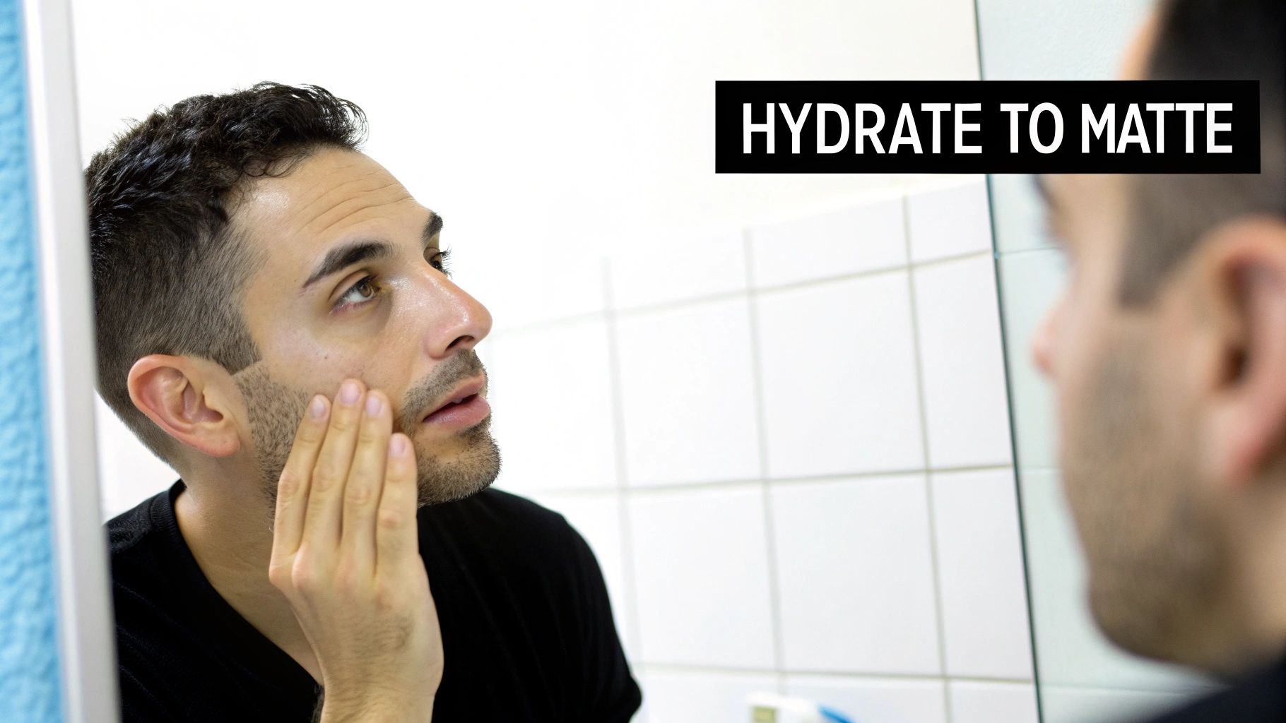 A man with a healthy, balanced complexion applying face cream.