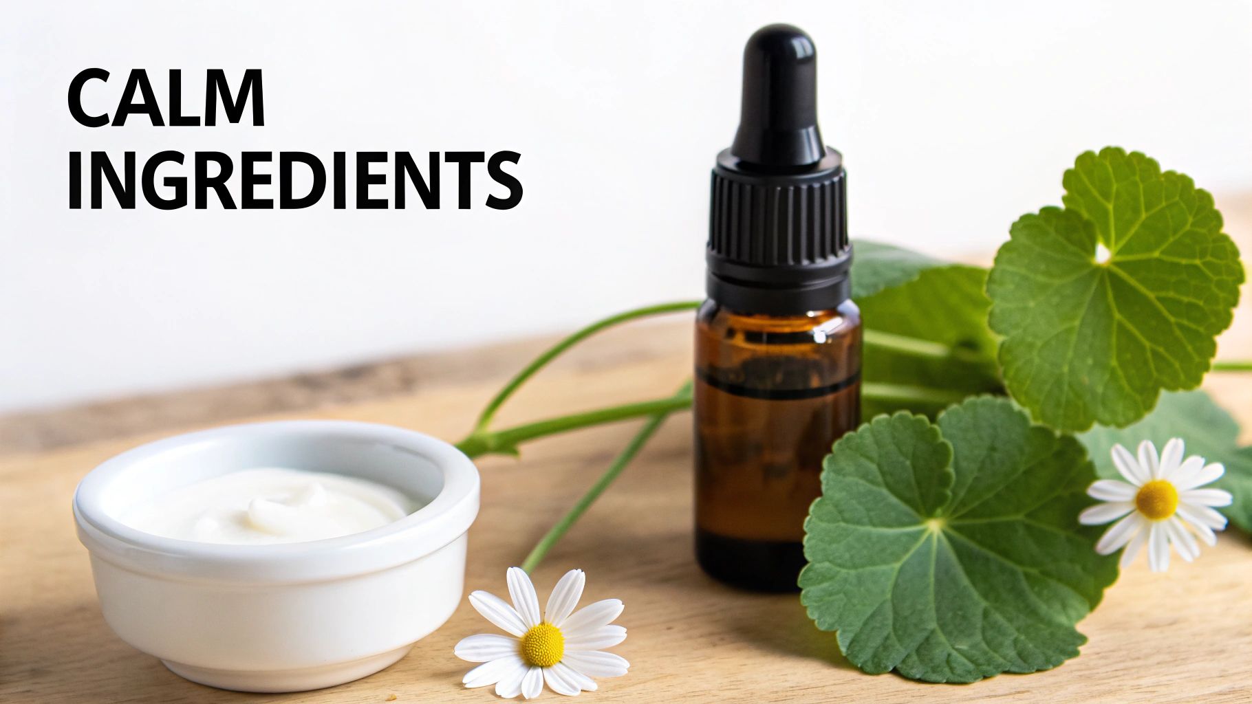 A collection of skincare ingredients like niacinamide and cica in petri dishes.