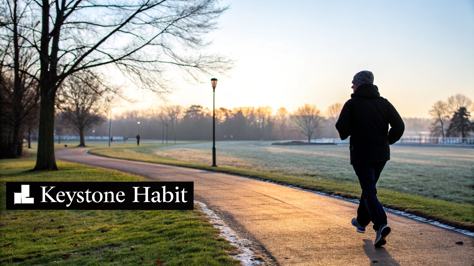 A person tying their running shoes, representing the start of a keystone habit.
