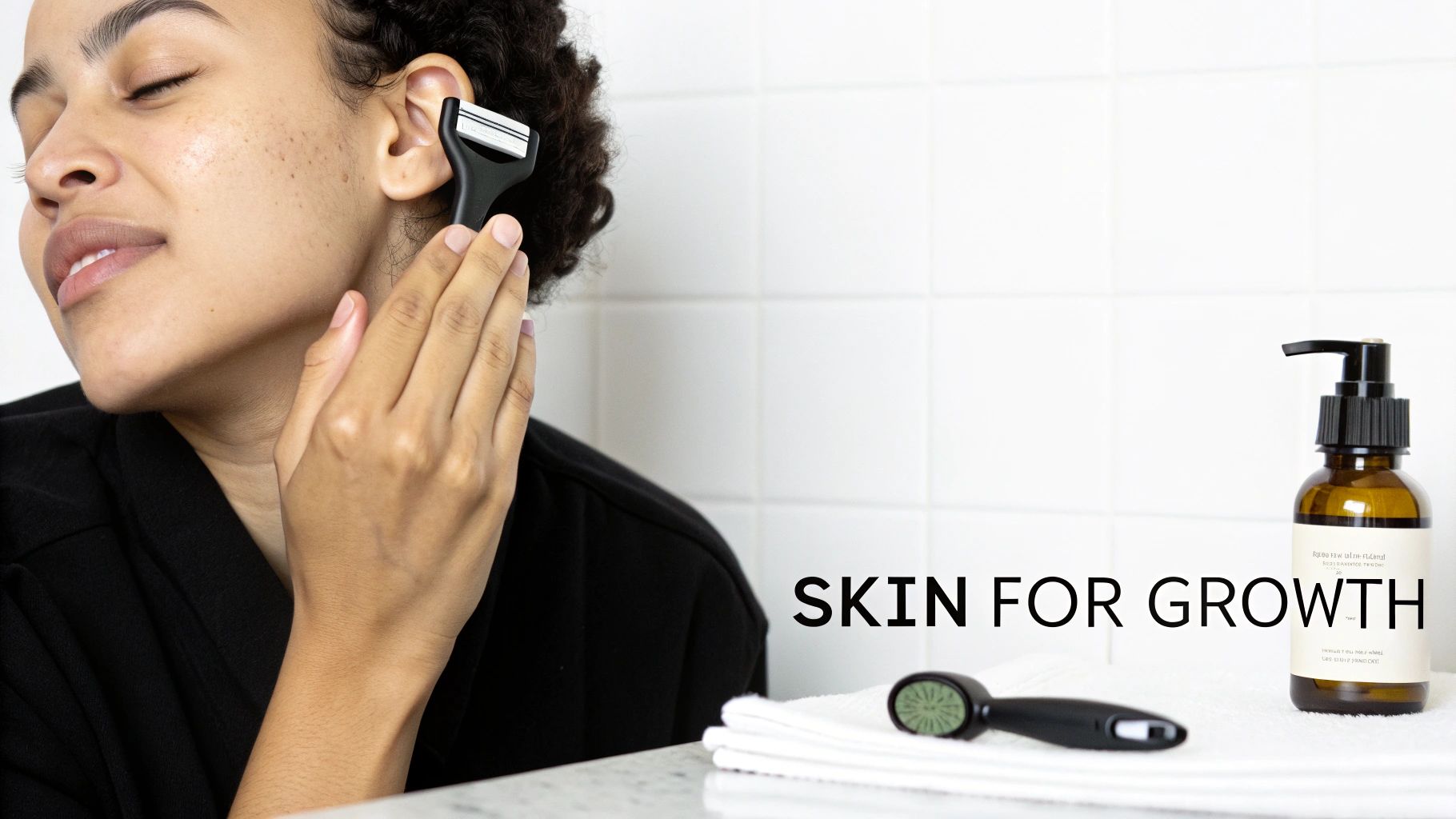 Man applying moisturizer to his face, with focus on the skin under his beard.