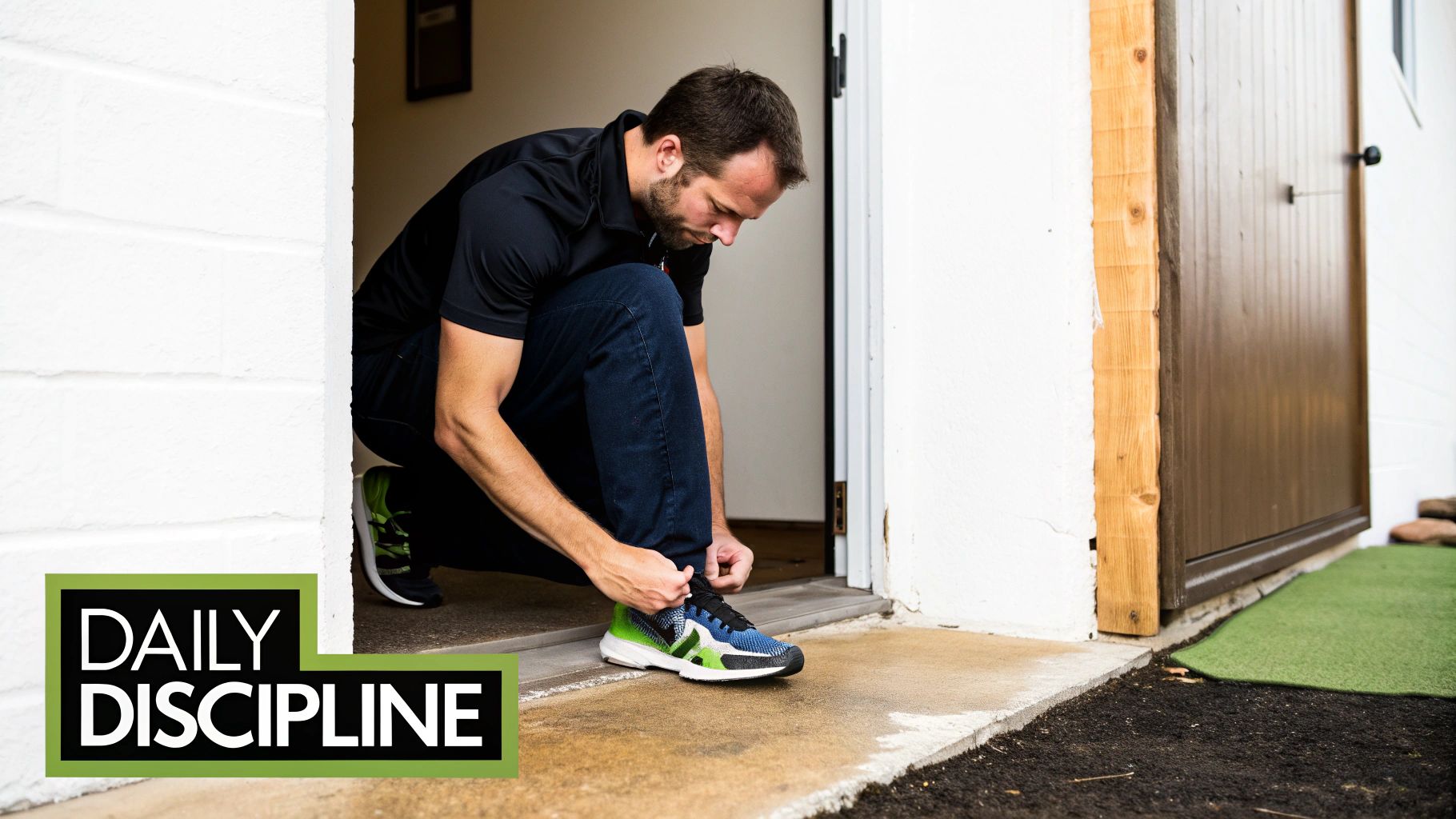 A man looking at a weekly planner on a desk, symbolizing the structure and discipline needed to build confidence.