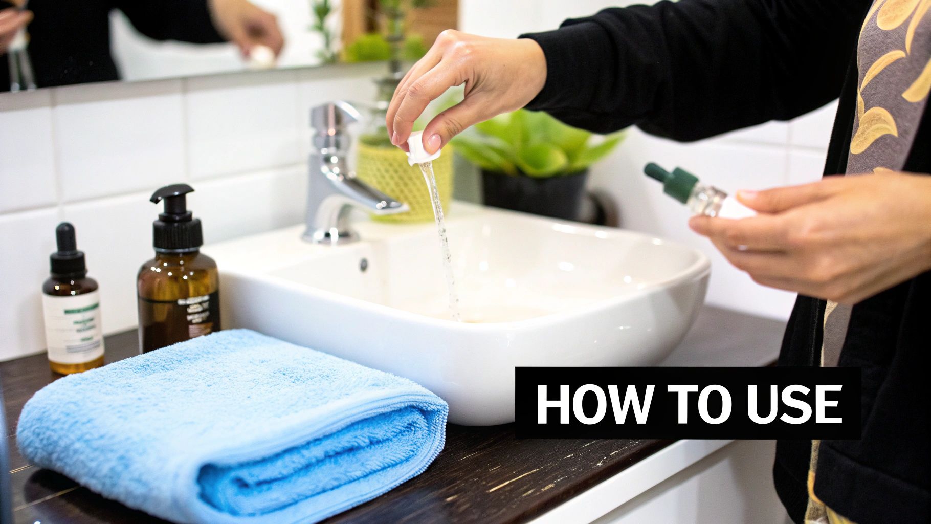 A person applying a face serum, showing the correct step in a skincare routine.