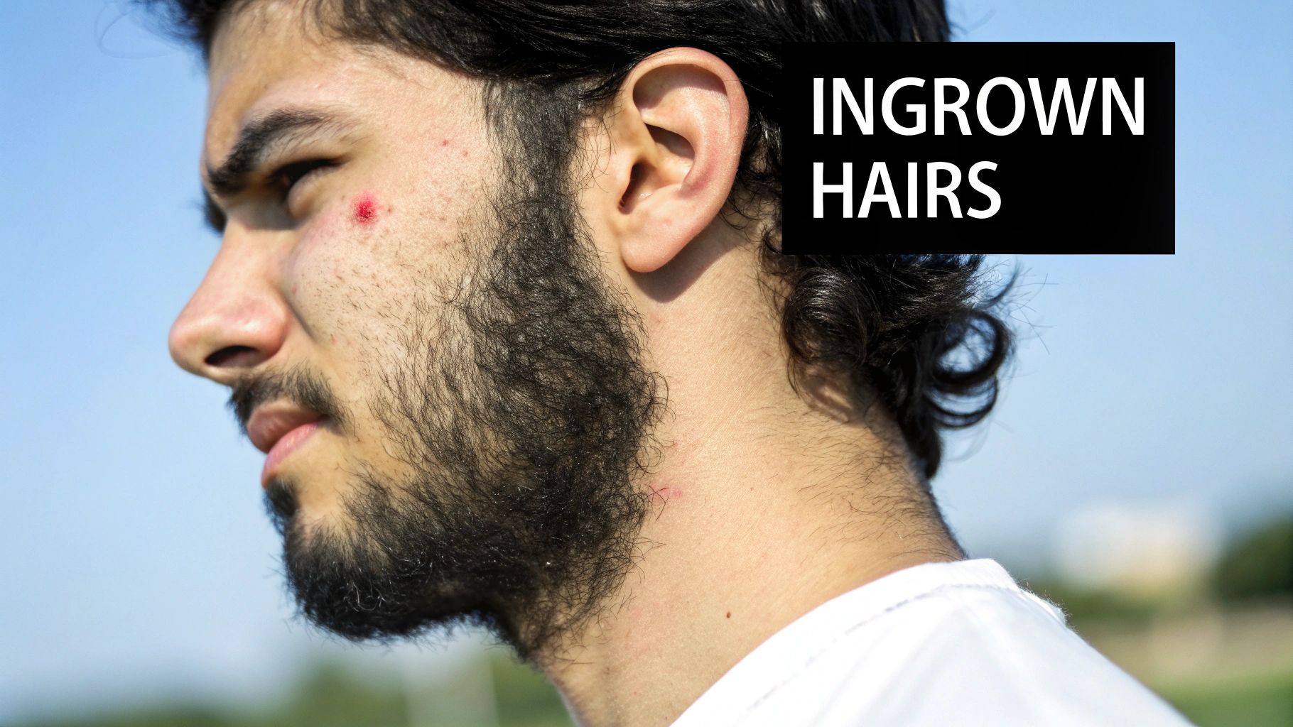 A close-up of a person's neck showing red razor bumps and irritation.