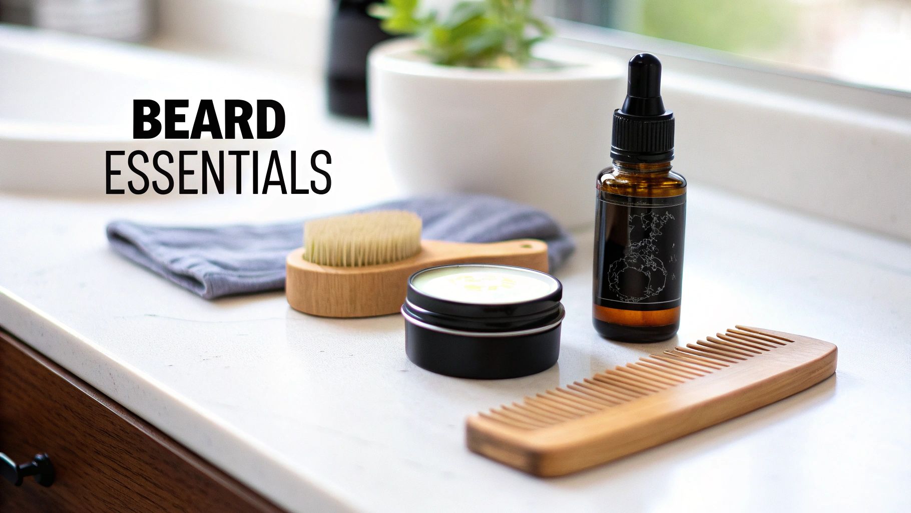 A man applying beard oil from a dropper bottle