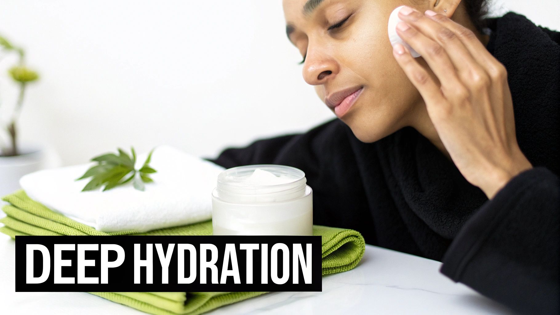 Woman applying moisturizer to her face, representing finding the best facial moisturizer for dry skin.