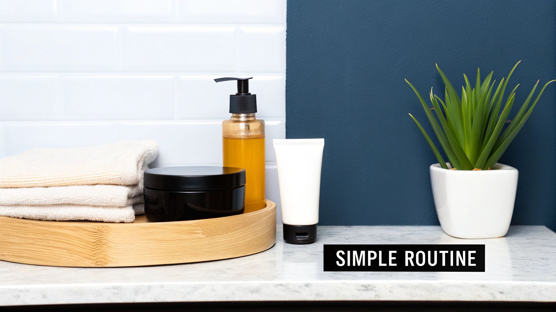 A man's hands demonstrating the proper amount of face cream to use.