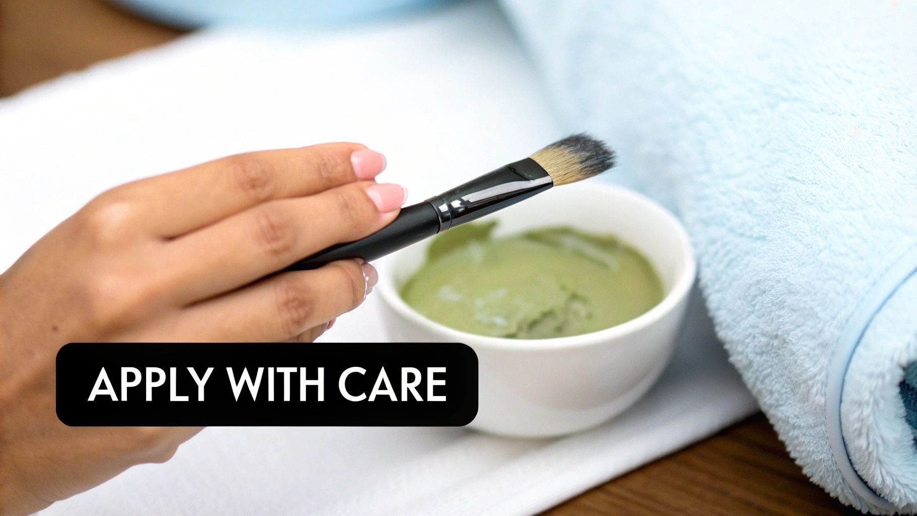 A person applying a white face mask with a small brush