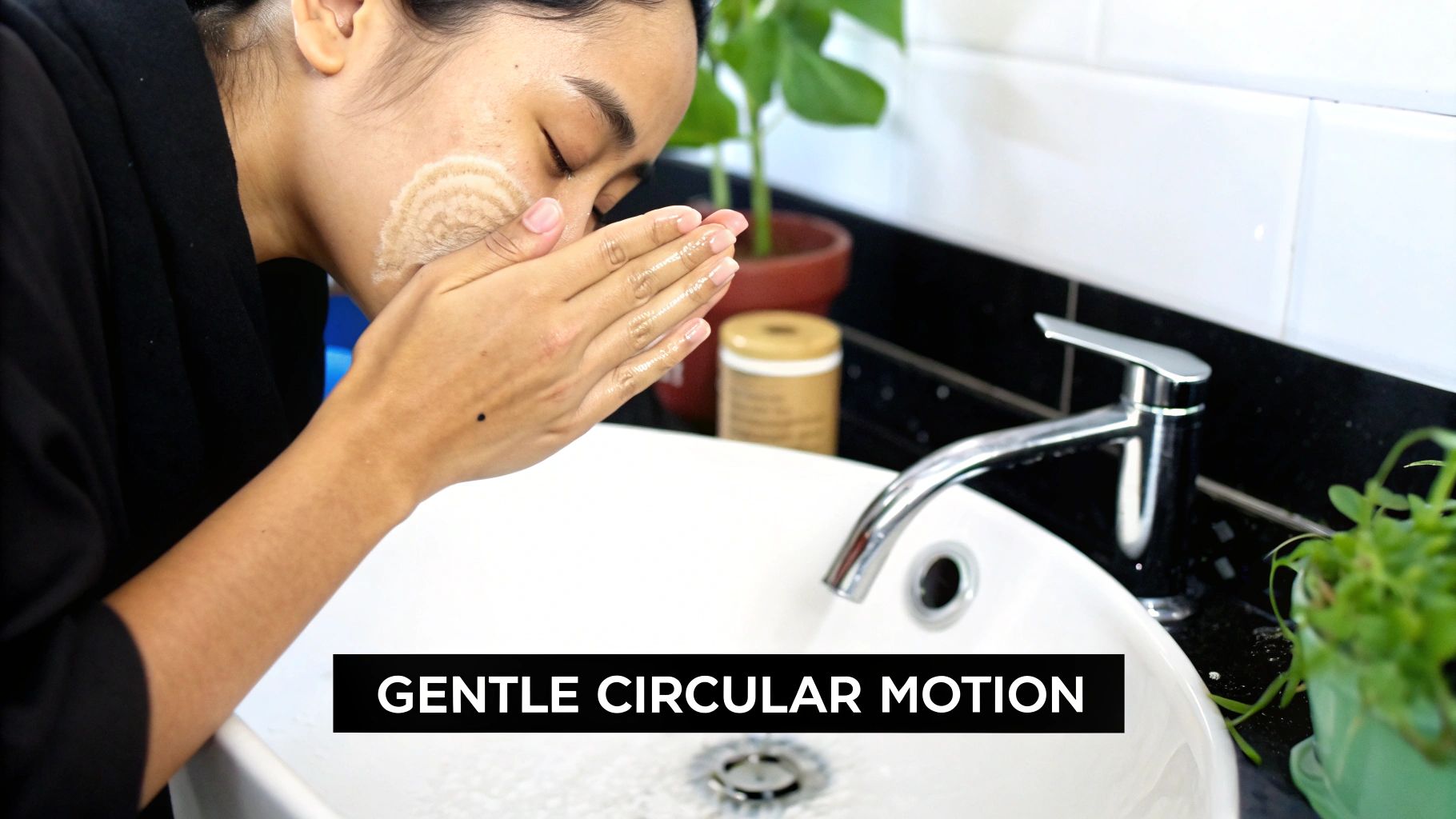 A person applying facial scrub in gentle circular motions