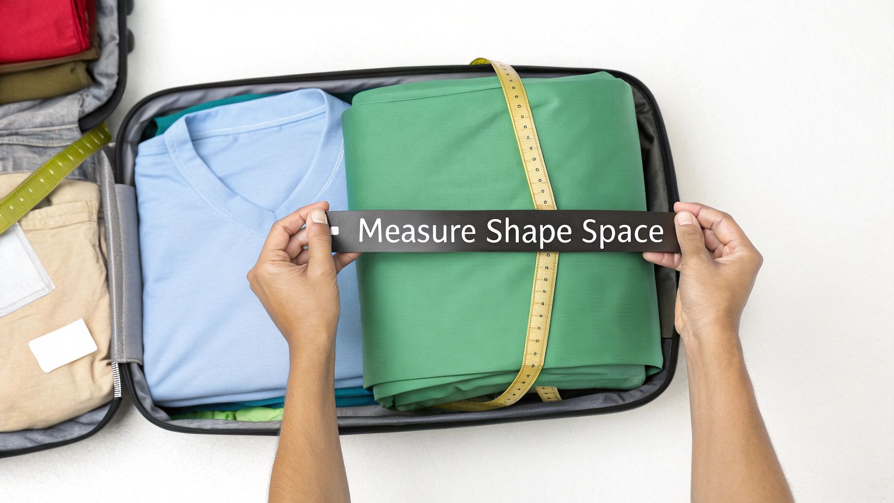 A person using a tape measure for a home renovation project, demonstrating the use of measure and space.