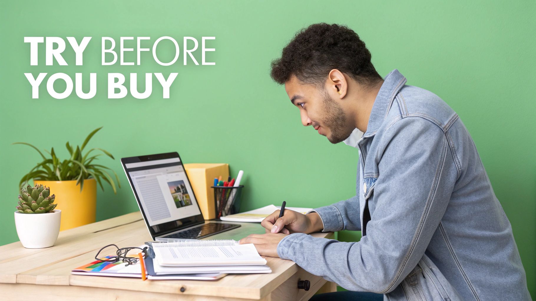 A person sitting at a desk and studying a business course online.