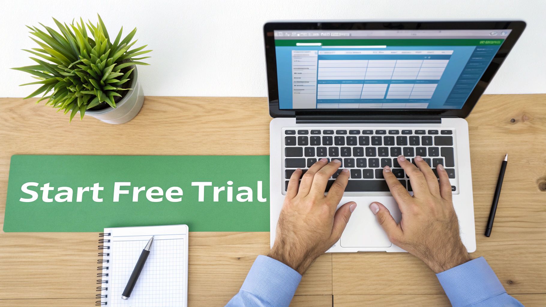 A student smiling while signing up for a free trial on their laptop.