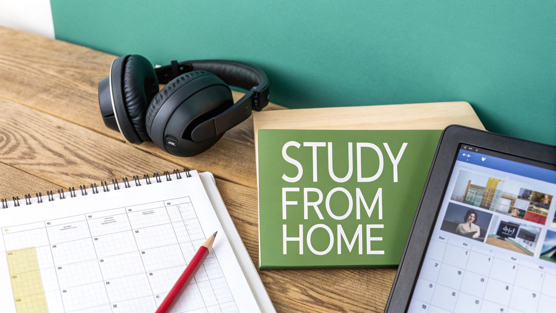 A female student smiles while participating in an online class from her comfortable home office.